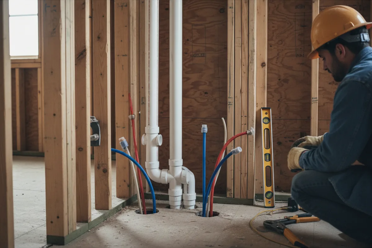Drain and supply rough-in during Sump Pump Repair in Machesney Park